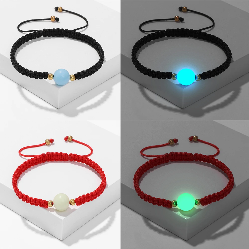 

Luminous Stone Bracelet Women Round Bead Woven Rope Bangle Glowing In Dark Fluorescent Stone Bracelet Couple Trendy Jewelry