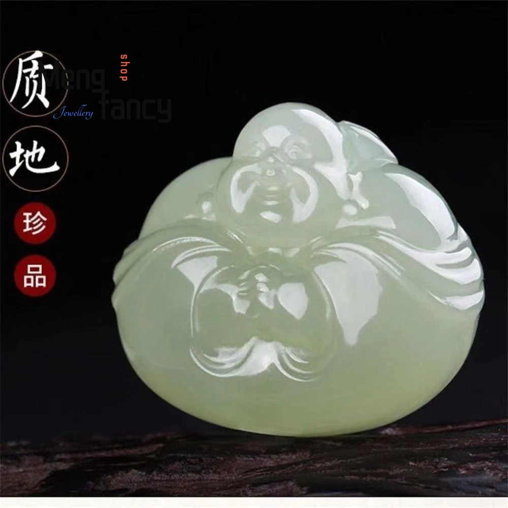 Natural Hetian Green White Jade Hugging Buddha Exquisite Elegant Simple High-grade Pendant Fashion Jewelry Mascots Holiday Gifts