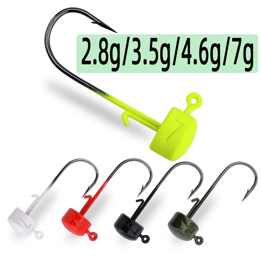 10PCS Fishing Jig Head Hook 2.8g-7g  Strong Anti Falling Off Auxiliary Stand Hooks Mandarin Fish Lead T Tail Worm Fishhook