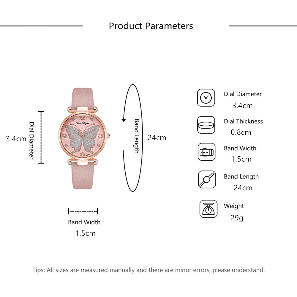 New Butterfly Watch For Women Pink Leather Strap Rhinestone Ladies Wristwatch Casual Luxury Quartz Female Watches montre femme