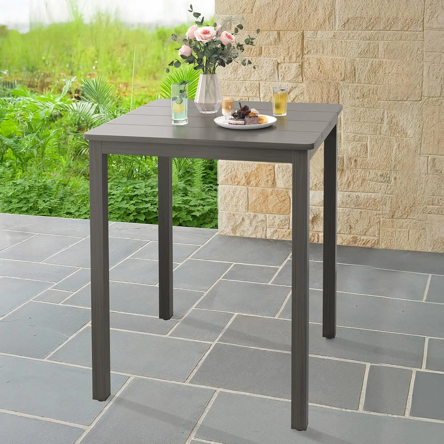 طاولة بار خارجية مربعة مقاس 32 بوصة، مقاومة للماء والطقس، رمادي - فناء، شرفة، للاستخدام الداخلي/الخارجي #1