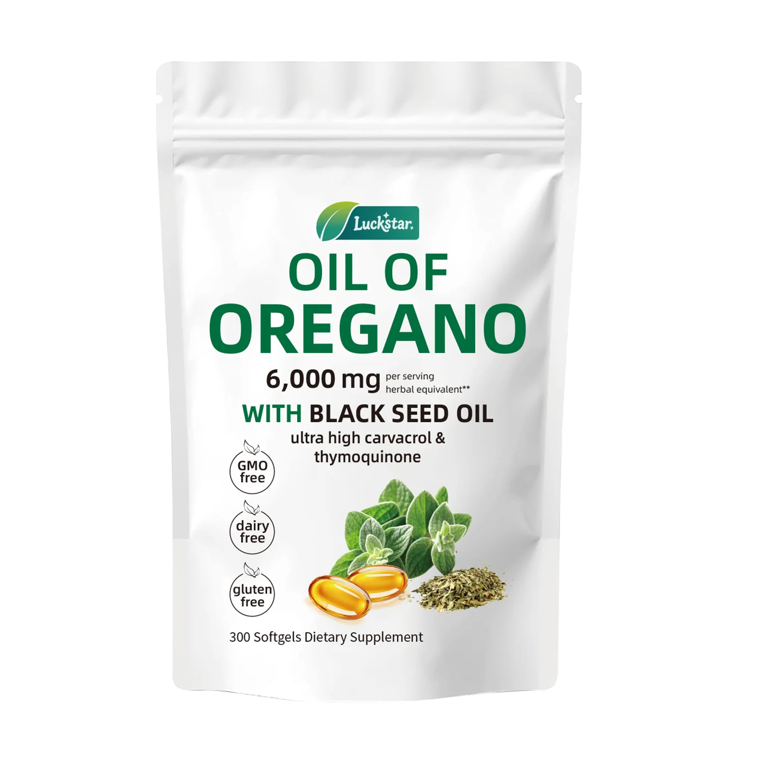 

Oil Of Oregano 300 Softgels 6000mg Per Serving with Black Seed Oil - Natural Antioxidants for Fitness Nutritional Support