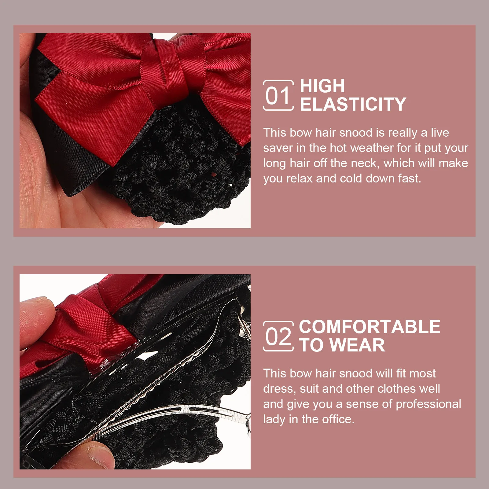 

6Pcs Professional Bow Hair Snood Elastic Bun Headdress Hair Clip Mesh Party Dress Women Red Blue Black