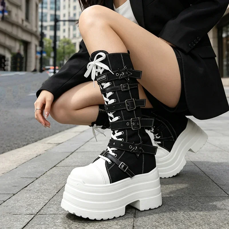 12CM Original Subkultur Plateau-Stiefel 2026 Frühling Herbst Japanische Y2k Punk Dark Girls Canvas Schuhe Damen Pumps – Detail 15