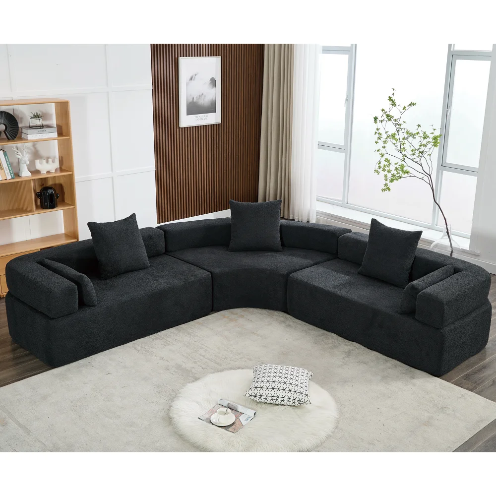 Oversized Combination Curved Sofa, Upholstered 4 Seater Couch For Living Room, Modern 3 Piece Semicircular Modular Sofa, Boucle