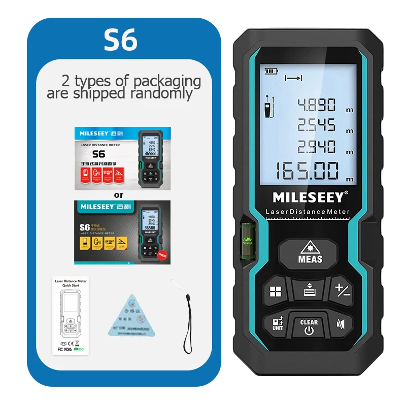 MILESEEY S6 Laser Meetlint 40M 60M 80M 100M Laser Afstandsmeter IP54 Elektronische Liniaal Handig Meetinstrument