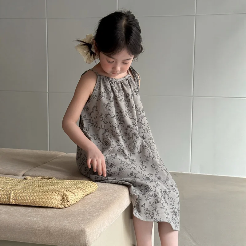 

2026New Summer Sleeveless Printed Dress for Girls, Loose Vacation Style Children's Tank Dress