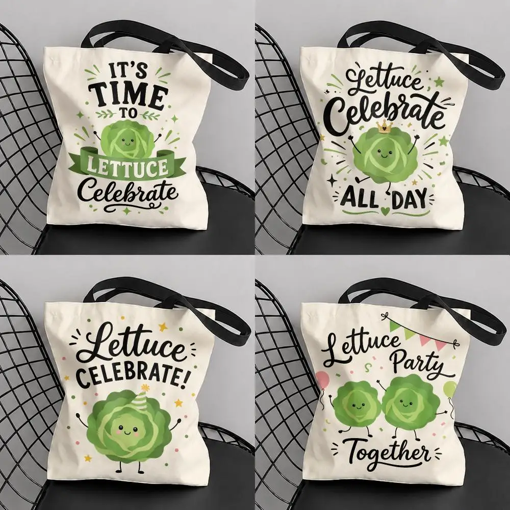 Lettuce Laugh Together Storage Bags Large Capacity Canvas Tote Bag Reusable Shoulder Handbag for Daily Shopping Travel