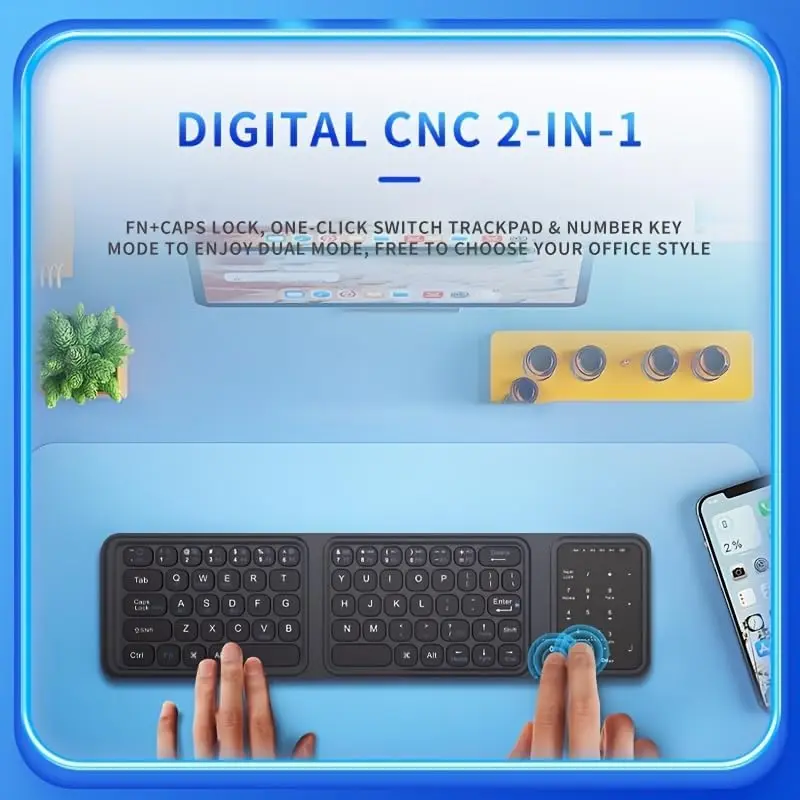 2-in-1 Folding Bluetooth Wireless Keyboard with Touchpad&Number Pad,Rechargeable Portable Wireless Travel Keypad for Win/Mac OS