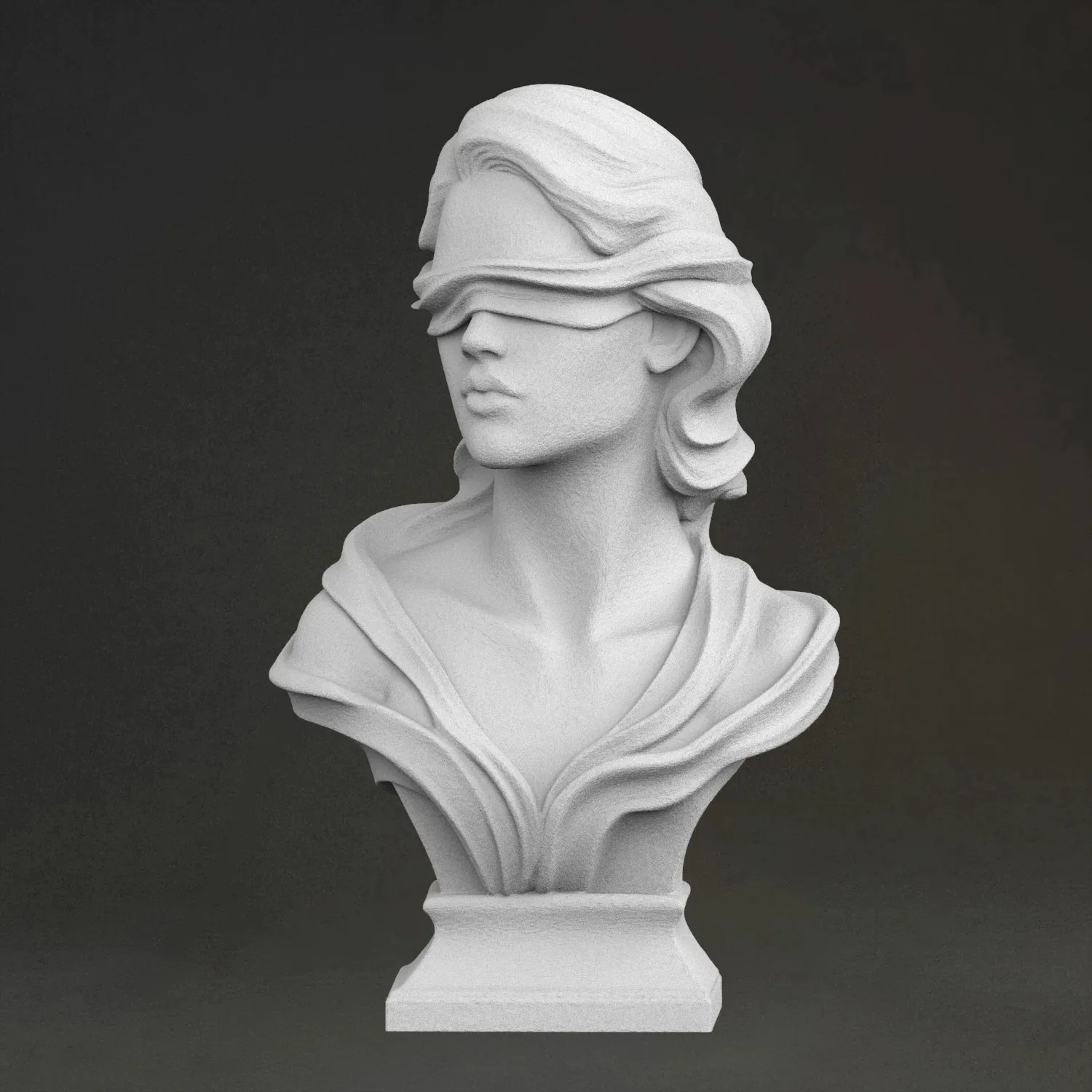 'bust of a blindfolded woman' , 3D Printed Resin Material, Hand-Painted, Plaster-Like Textured Decoration (Ships Within 10 Days)