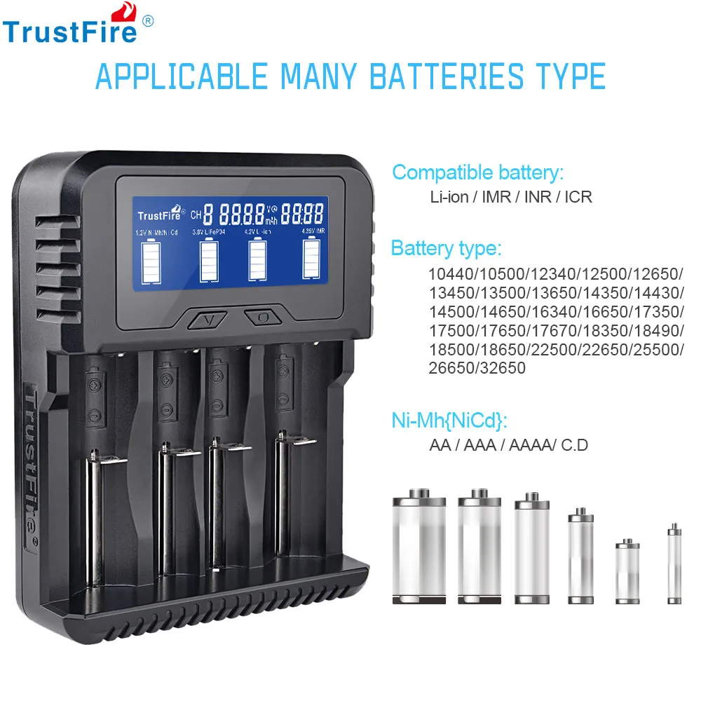Trustfire 18650 Battery Rechargeable Battery 3.7V Capacity Li-ion Rechargeable Battery For Flashlight Torch Battery+TR-02 Charge