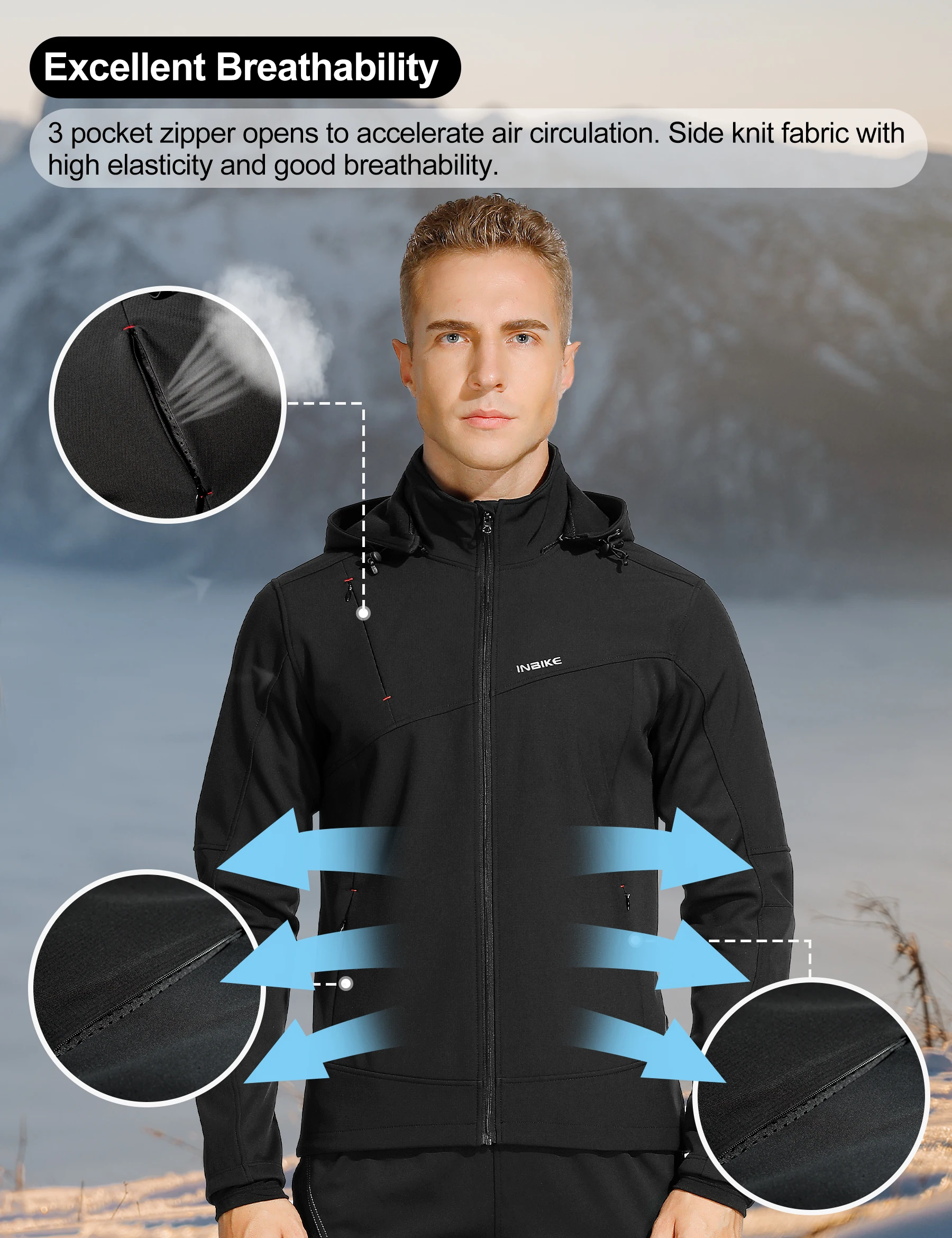 INBIKE Man Cycling Jackets Winter Windbreaker for Men Hooded Warm Thermal MTB Bike Jackets for Riding Windproof Bicycle Clothing