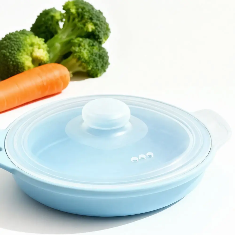 Silicone Steamer Bowl Collapsible Soup Cooker Food Grade Kitchen Tool With Lid Microwave Oven Air Fryer Safe Camping Pot
