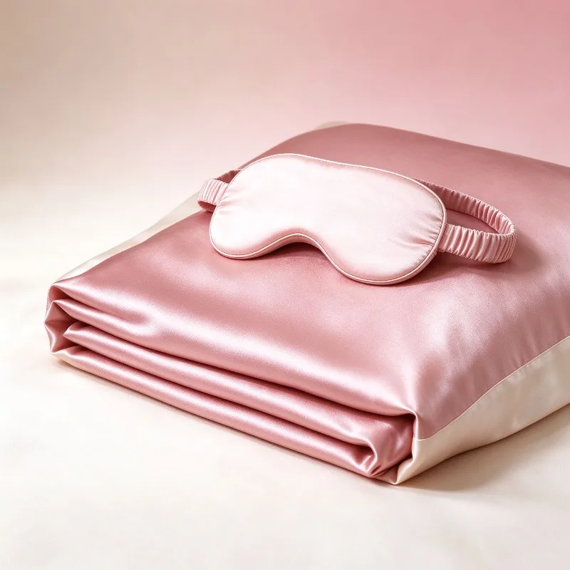 Mulberry Silk Pillowcase Eye Mask Set 40 Momme Pillowcase 22 Momme Sleep Mask with Contrast Trim Soft Smooth Set Gift for Her