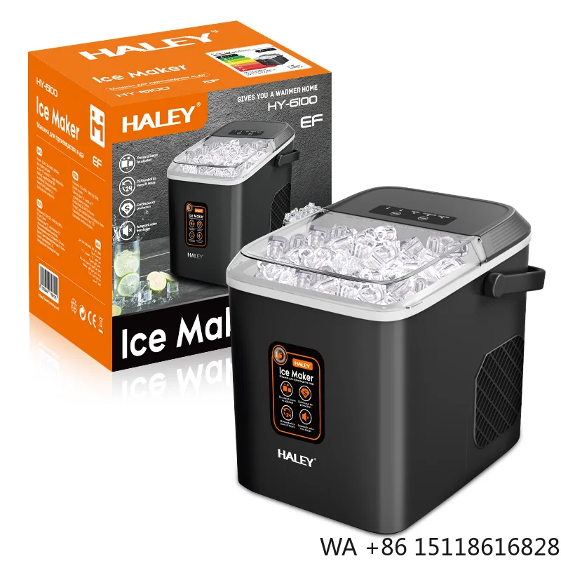 HALEY Electric Ice Maker Vending Machine Countertop 12kg/24h Automatic Cleaning Continuous Ice Function for Home Commercial