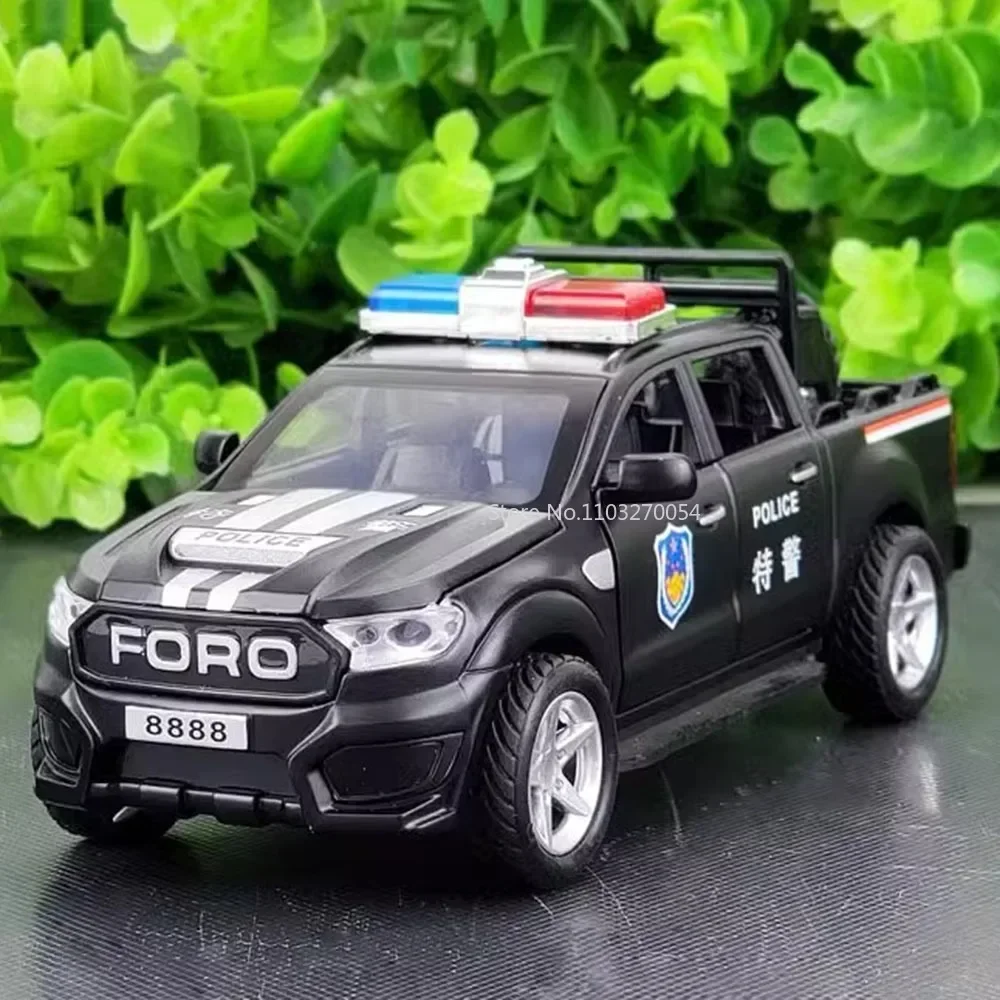 1/32 F350 Off-Road Pickup Truck Police Car Model Alloy Diecasting Toy Sound ＆Light Models Vehicles Children Collectibles Gifts