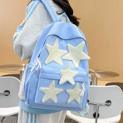 Fashion Stars Backpack Women's Waterproof Nylon Canvas Backpack Teenagers Large Capacity Student Schoolbag Travel Bag