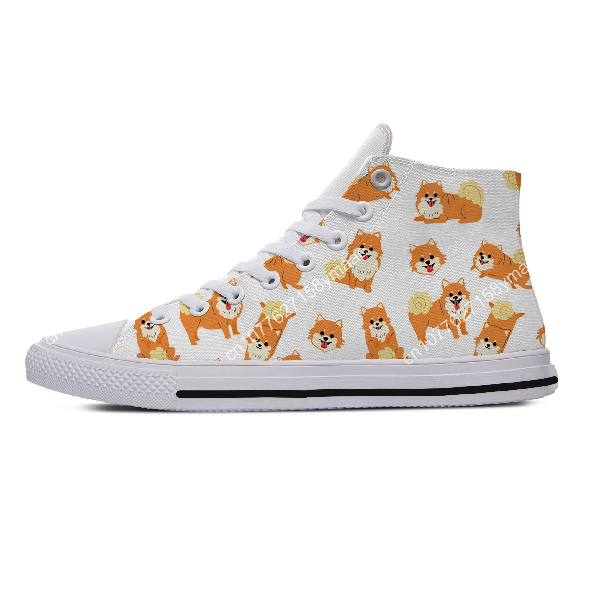 Hot Summer Pomeranian Animal Pets Dog Cut Kawaii Lightweight High Top Canvas Shoes Men Women Casual Sneakers Classic Board Shoes