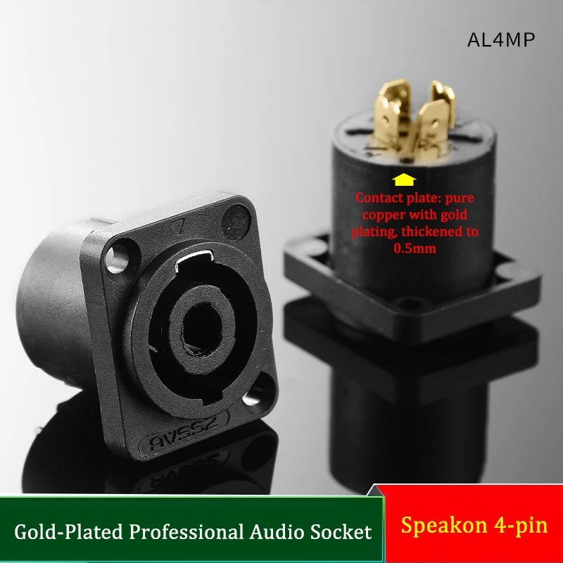 Gold Plated Speakon NL4MP 4-Pin Audio Socket Connector for Amp, PA System, Stage Speaker, Live Sound & Studio Equipment