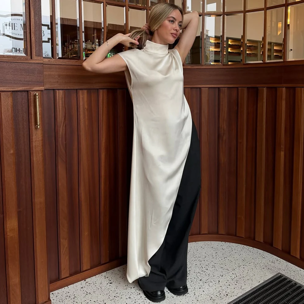 

Ticketsx Irregular Pleated T Shirt Women's Sleeveless Scarf High Collar 2025 Summer Top Female Fashion Elegant Commute T Shirts