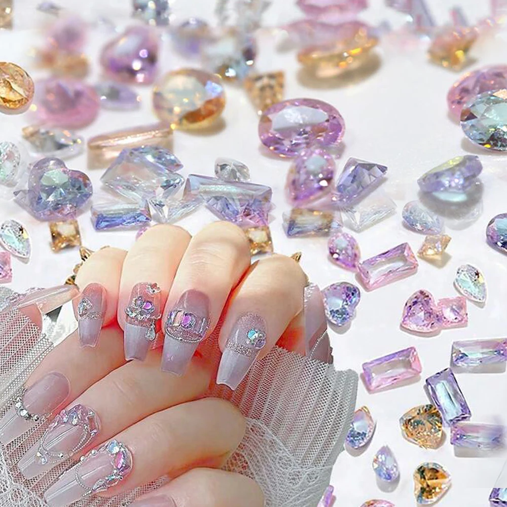 50 قطعة البريق البسيطة أورورا الزركون حجر الراين مسمار سحر ثلاثية الأبعاد مختلط شكل الزجاج الماس مسمار الأحجار الكريمة DIY بها بنفسك مانيكير الديكور