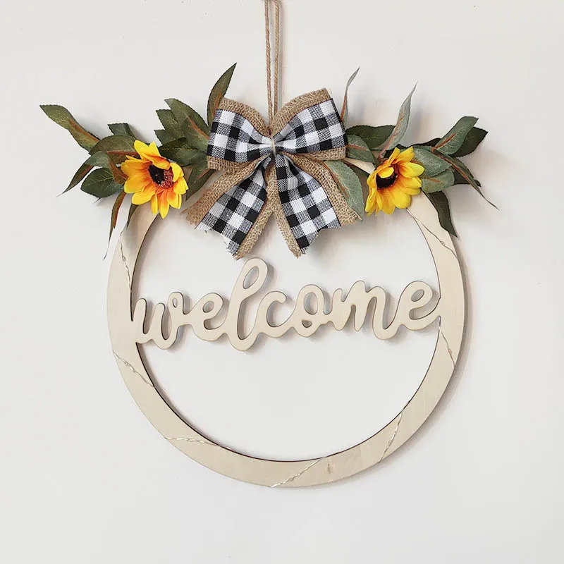 artificial LED spring Summer door decoration hello wreath glowing welcome wreath sign for wall home Café