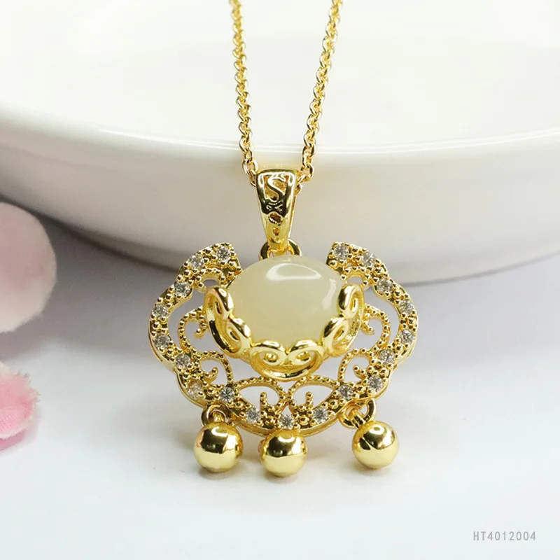 Yaoyu натуральный нефрит Hetian Ruyi Lock кулон прозрачный водный нефритовый ожерелье для женщин оптовая продажа с фабрики и дропшиппингHT4012004