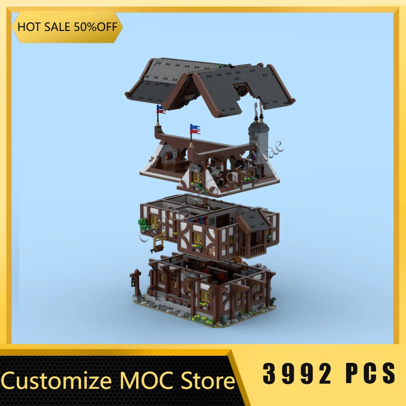 3992 قطعة MOC القرون الوسطى رائعة نزل وحدات نموذج اللبنات مجموعات التعليم الجمعية الطوب لعبة الأطفال مهرجان الهدايا #4