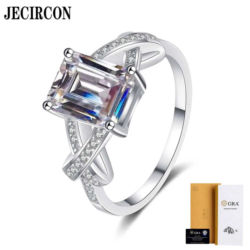 

JECIRCON 3ct Moissanite Luxury Ring for Women 925 Sterling Silver 7*9 Rectangular Radiant/Emerald Cut pt950 Gold Plated Jewelry