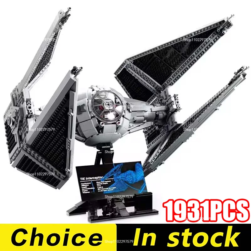 2026 New Technical 1931PCS TIE Interceptors Spaceship 75382 Building Blocks Kits Starfighter MOC Assembly Collectible Model Gift
