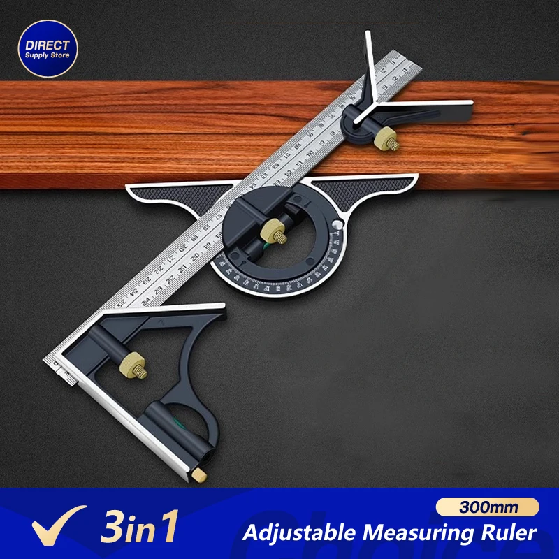 Woodworking 3 In 1 300mm Adjustable Measuring Ruler Multi Combination Square Angle Finder Protractor Tools