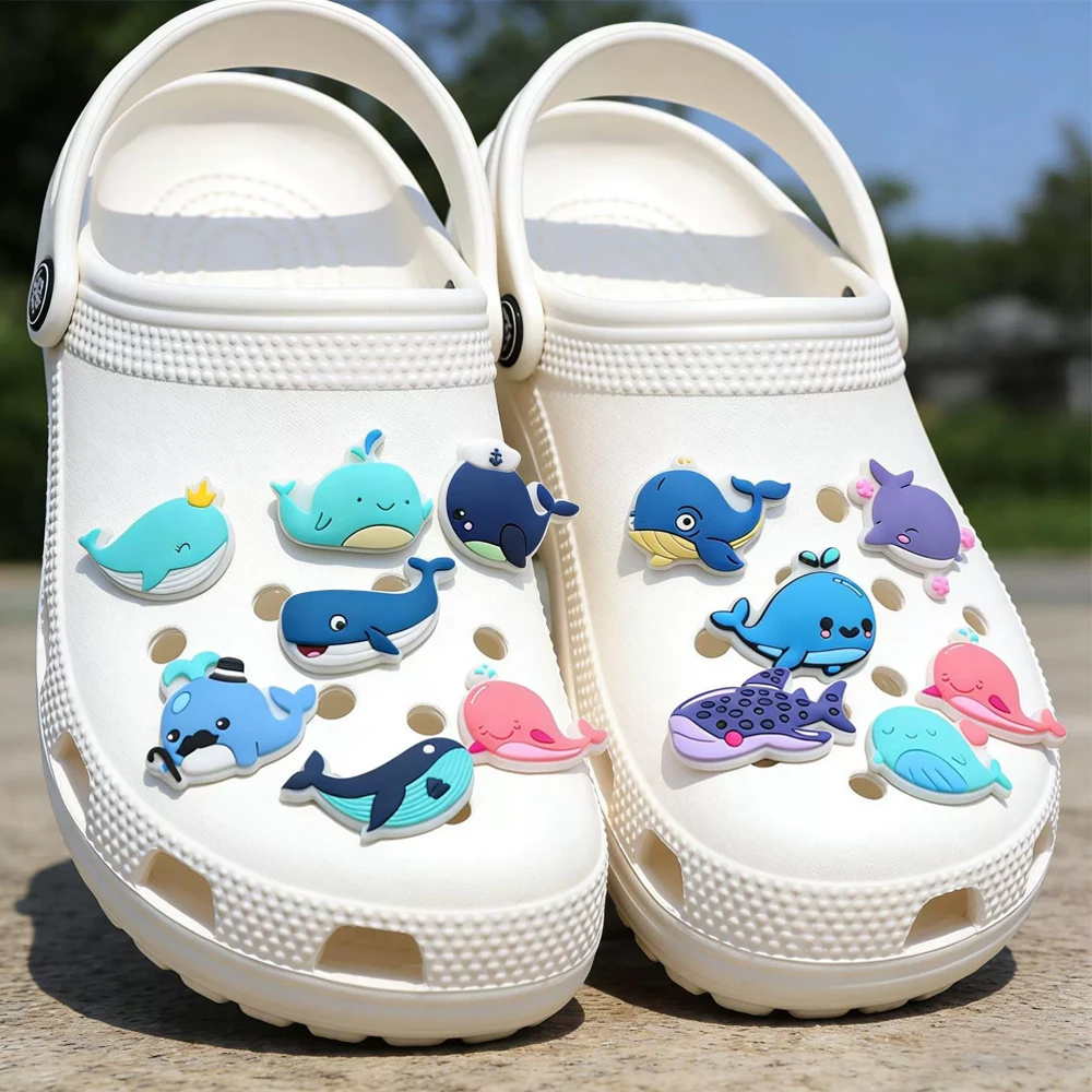 17/7PCS Cartoon whale marine animal Shoe Charm Mix Wholesale PVC Decor wristband Buckle DIY Detachable Waterproof To Xmas Gift