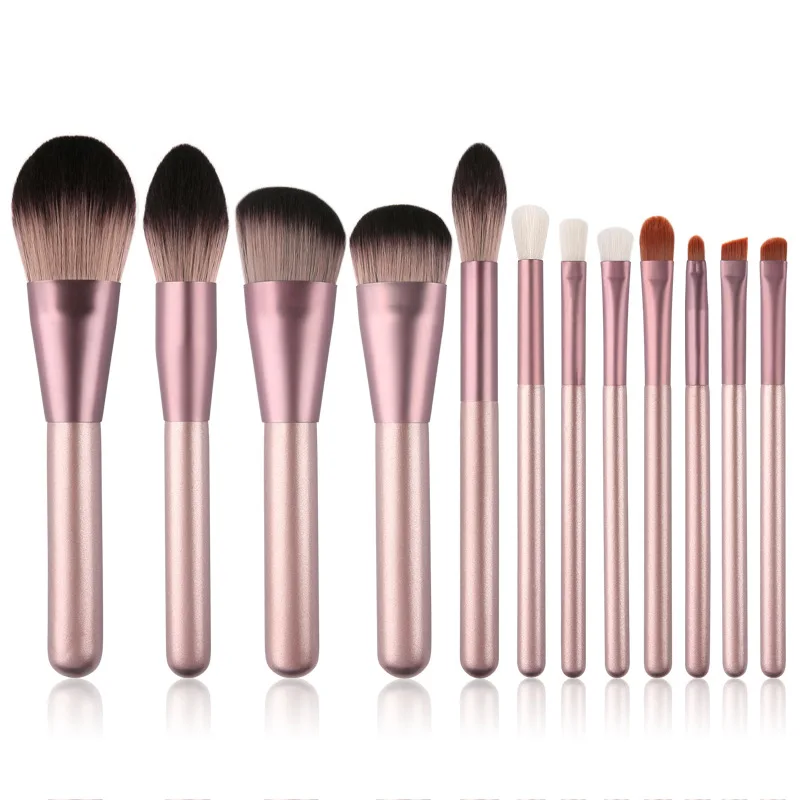 Custom Makeup Brushes Logo Natural Hair Aluminium Tube Solid Wood Handle 12 Pcs Small Grape Series Makeup Brush Set