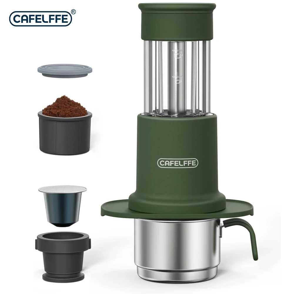 CAFELFFE Portable Coffee Machine ,Stainless Steel Coffee Cup, 2-In-1, Compact Small Capsule Coffee Machine for Travel, Camping