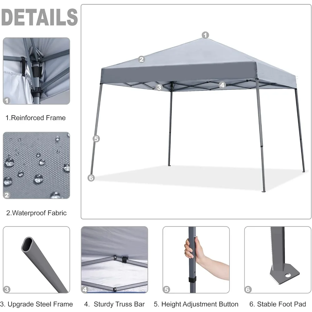 10x10 Slant Portable Pop Up Canopy Tent with Large Base