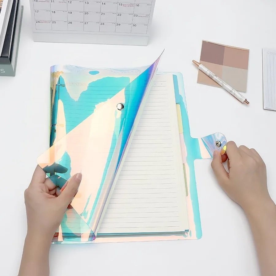 Laser A4 Binder Soft PVC Budget Binde 4Ring Refillable Planner Binder Cover with Sp Button Closure Round Ring Loose Leaf Folder