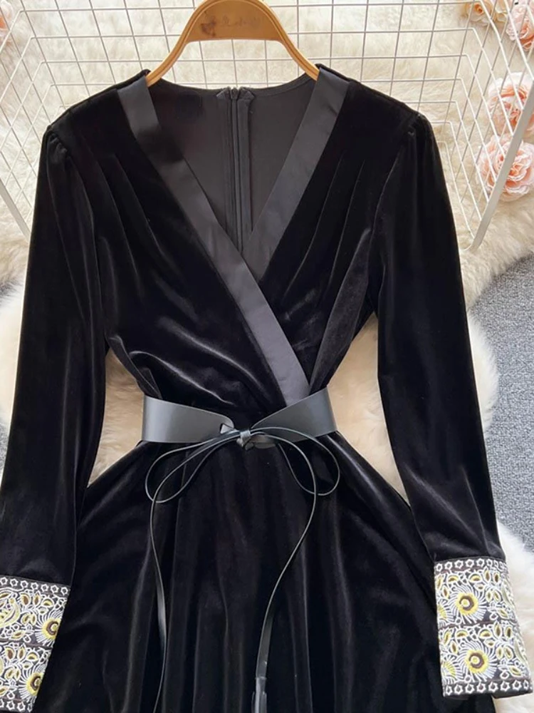 blue dress for baby girl Saloni | Fabienne B Dress in Black Sash Embroidery main image 0