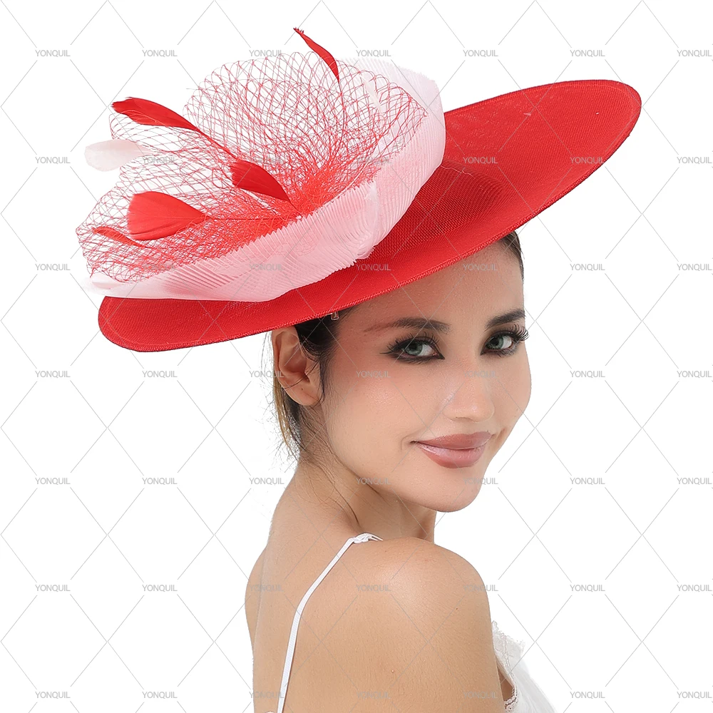 Elegant Wedding Big Size Fascinator Hat Women Flower Headwear Hair Top Clips Hat Ladies Cocktail Church Party Headdress