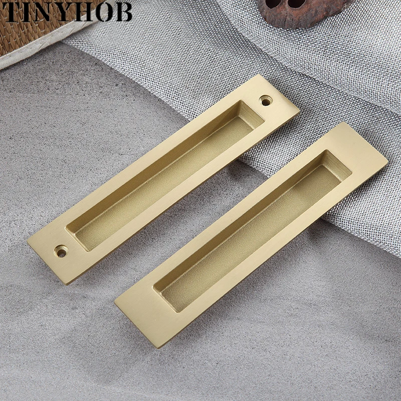 Solid Brass Hidden Door Handles  Recessed Pull Sliding Door Handles Bedroom Door Cabinet Handle Furniture gold Handle Hardware