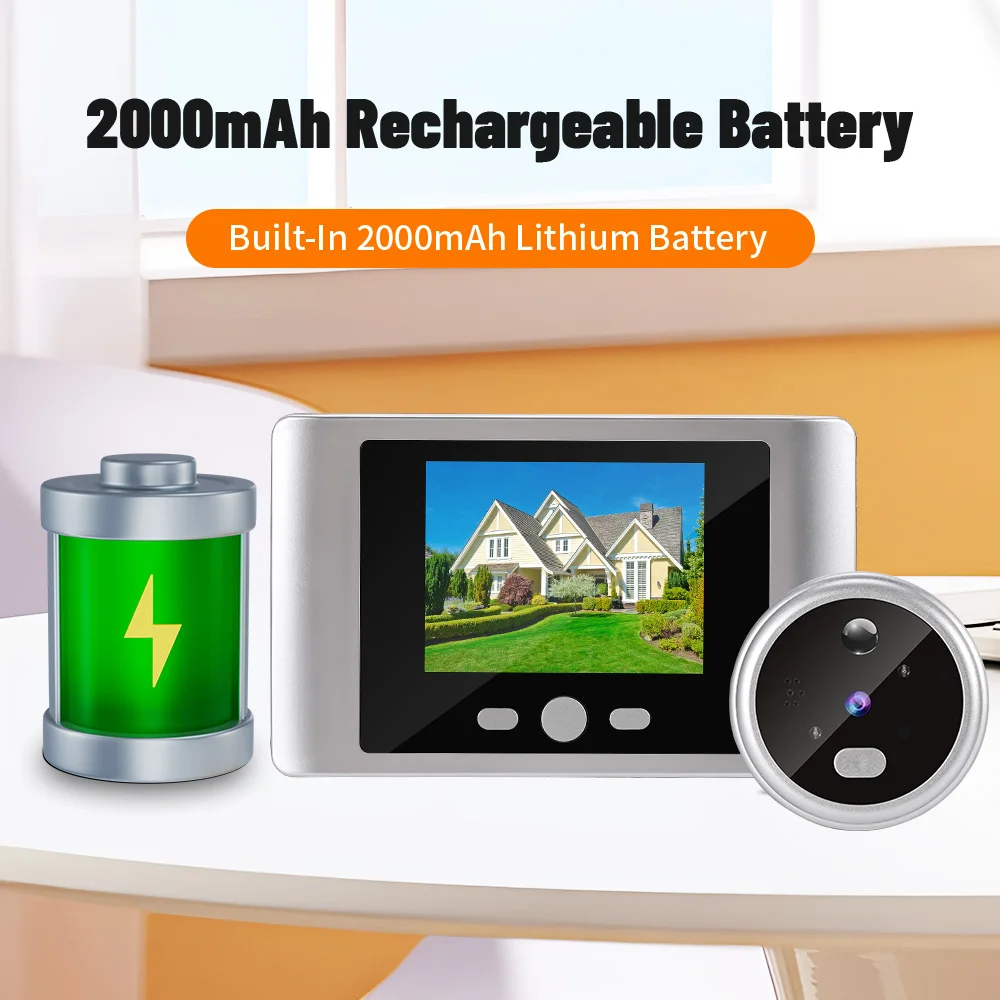 Campainha de vídeo de 3MP com tela LCD de 2,8 polegadas PIR Motion Detection Door Bell 100 °   Câmera visualizadora de porta sem fio inteligente grande angular