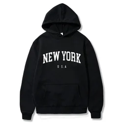 Women New York U.S.A City Hoodies Fashion Letter Printed Graphic Sweatshirts Loose Casual Harajuku Hooded Sportwear Pullover