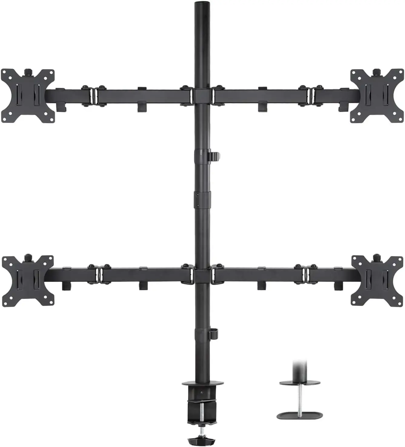 Quad Monitor Desk Mount with Height Adjustable Pole,Fits Four 13-32 Inch Screens, VESA Compatible,Clamp or Grommet Base