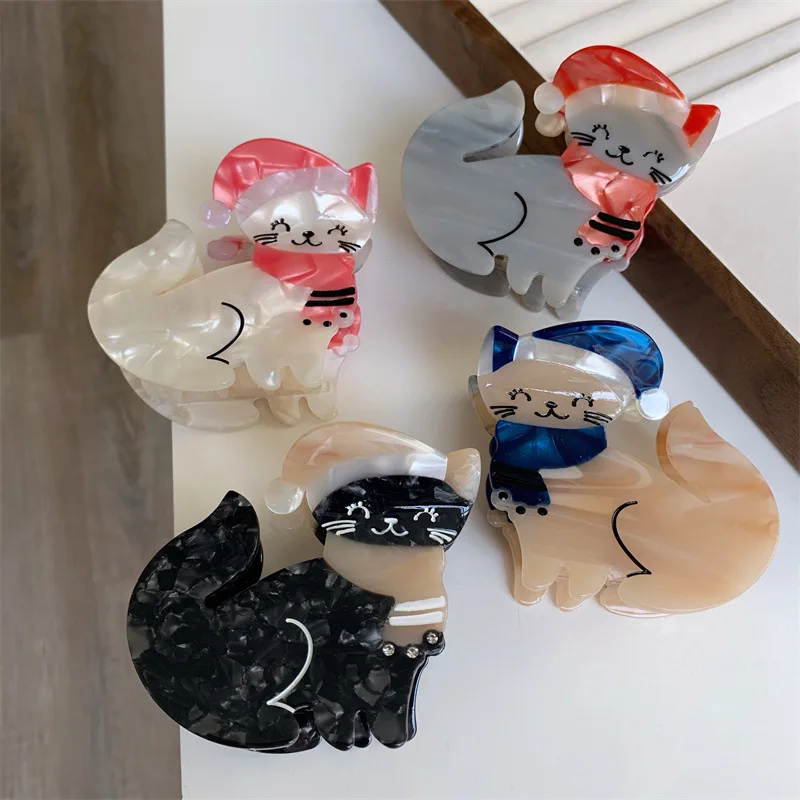 

Cartoon Animals Hair Claw Cute Cat Acetate Hair Clips Gifts For Girls Funny Santa Hat Cat Shark Hairpin For Women Accessories