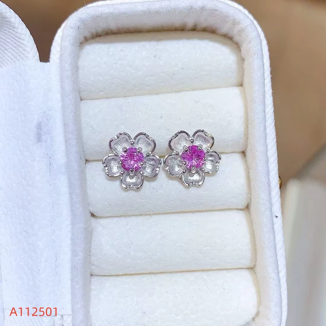 Fine Jewelry Natural Papalacha Pink Sapphire Women's Earring S925 Silver Electroplating Process Inlaid High Clarity Support Test