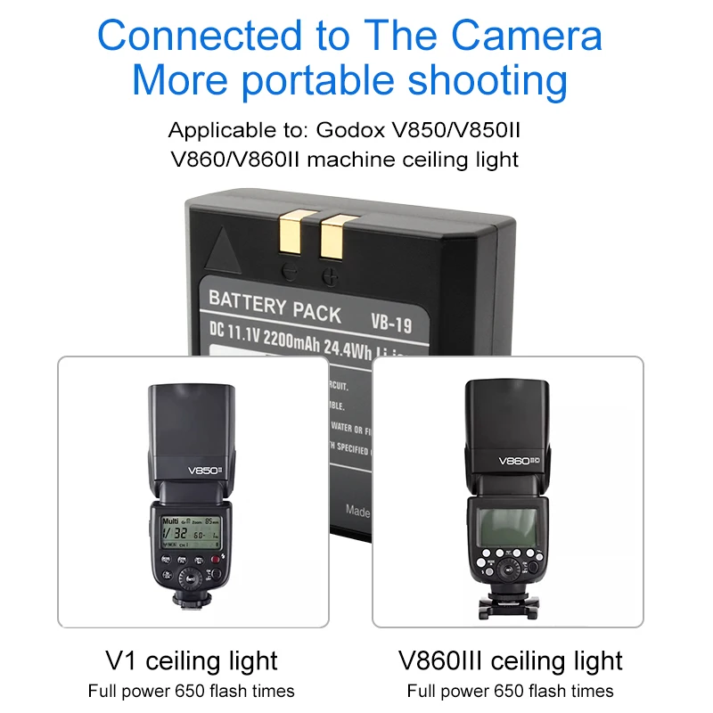 VB19 pengganti baterai 11.1V 2200mAh, untuk Godox VB18, untuk Godox V850 V850II V860 V860II NEEWER TT850 TT860 Speedlite lampu kilat kamera
