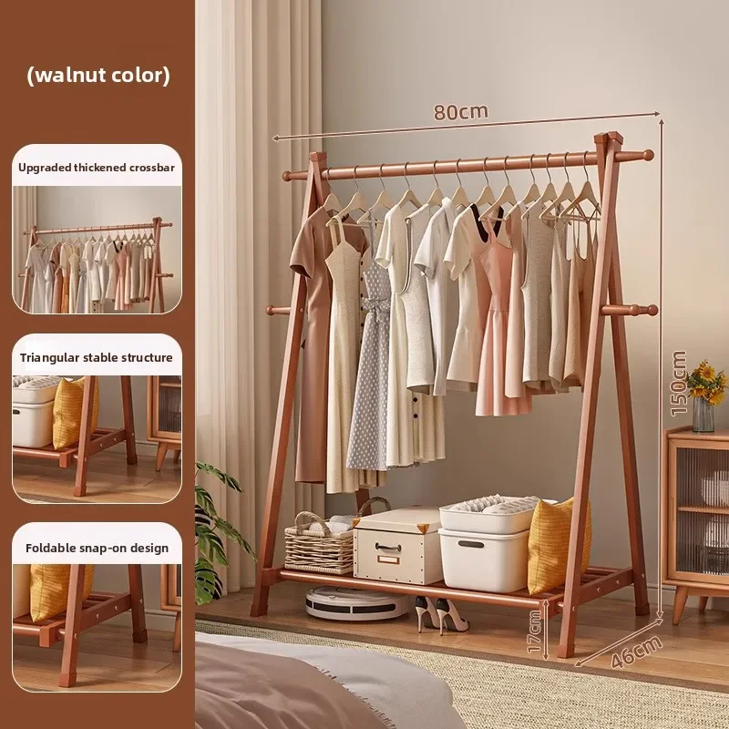 Solid Wood Coat Rack Floor-to-ceiling Household Hanger Bedroom Room Beech Clothes Drying Rack Indoor Simple Vertical Pole