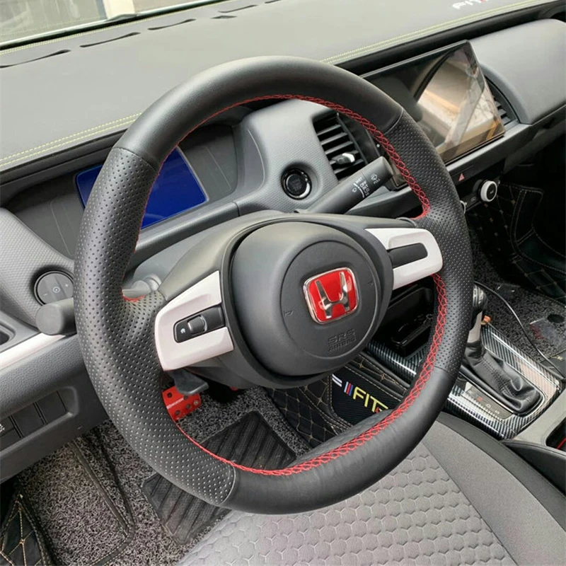 

Customized Hand-sewn Car Steering Wheel Cover Braid for Honda Fit Jazz 2020-2026 Artificial Microfiber Leather Car Interior