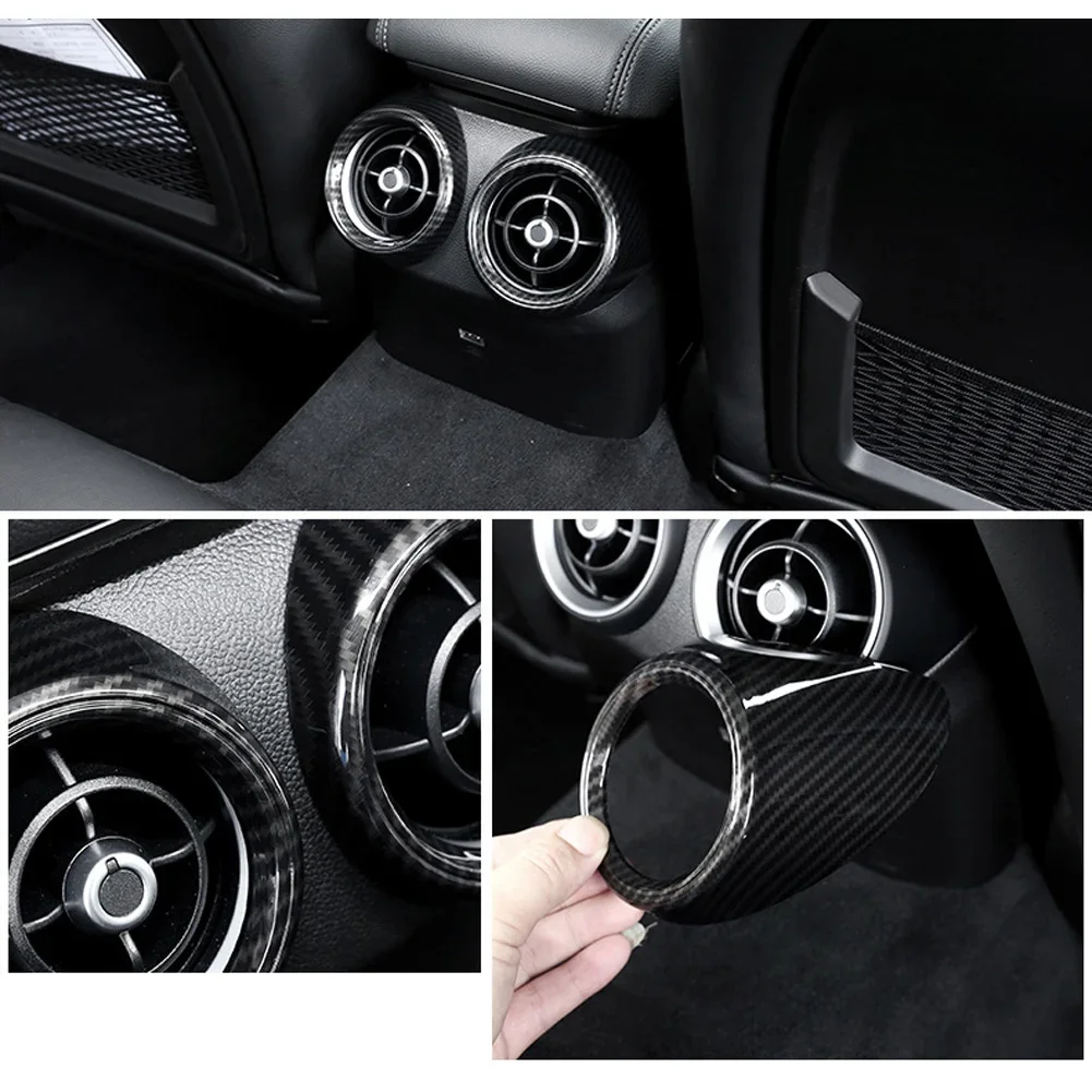 Carbon Fiber Style Rear Row Air Conditioning Vent Outlet Cover Trim fit for Alfa Romeo Giulia 2017 2018