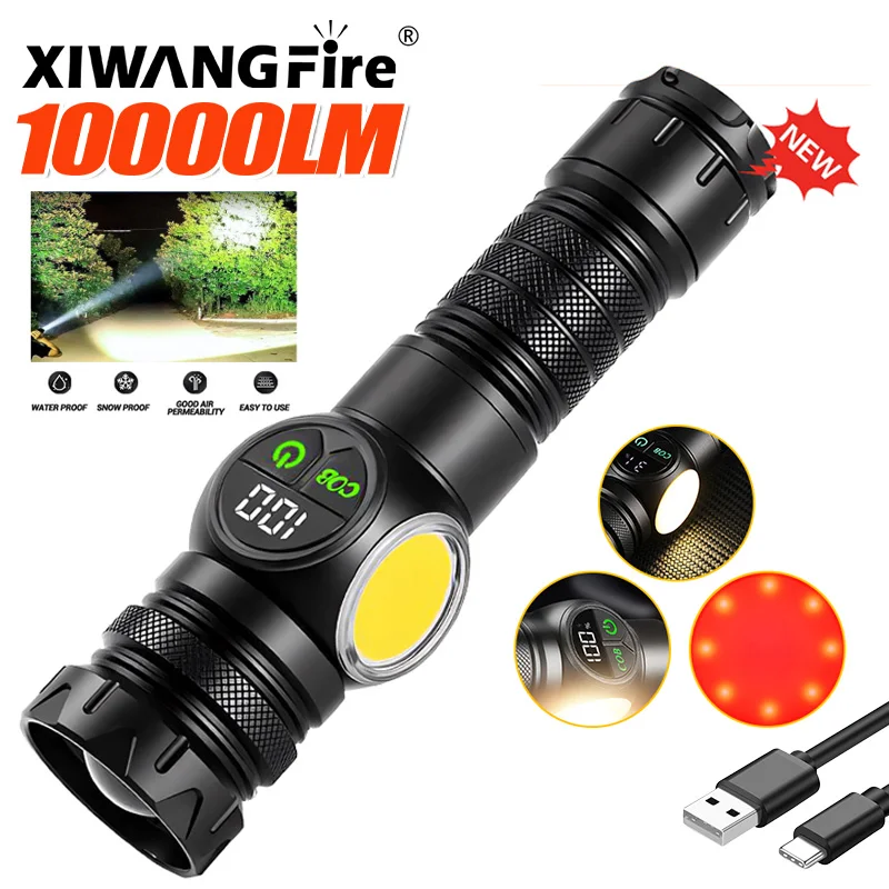 

High Power Strong Light Long Range LED Flashlight USB Charging 5800MaH Lithium Battery Outdoor Telescopic Zoom Long-range Torch