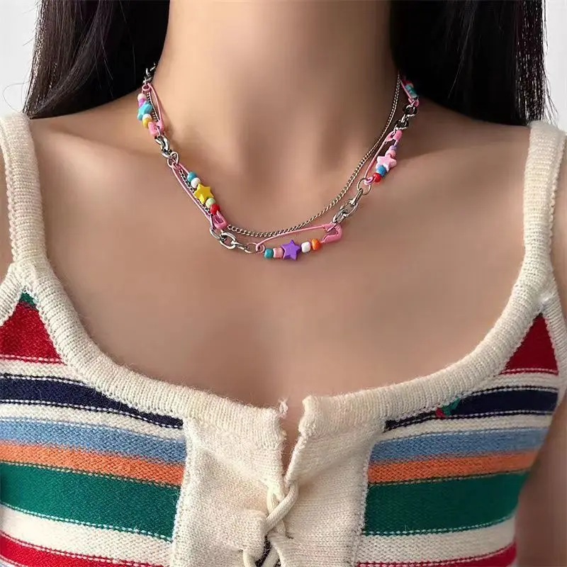 New Rainbow Lgbt Colorful Pin Necklace For Men Women Choker Unusual Y2k Vintage Jewelry Egirl Accessories Trend Gift